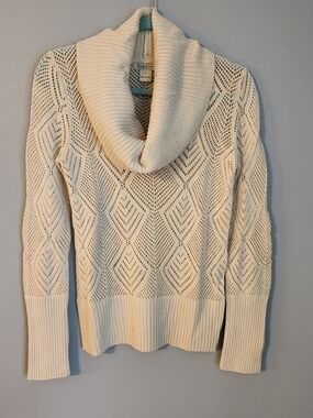 Lucky Brand Cream Open-Knit Cowl Neck Sweater